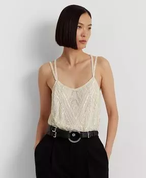Женская майка из тюля с бисером и двумя лямками, расшитая бисером Lauren Ralph Lauren, белый