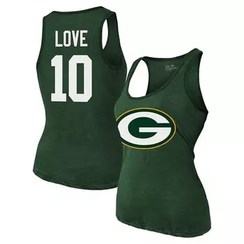 Женская майка Majestic Threads Jordan Love Green Green Bay Packers с именем и номером, футболка Tri-Blend, цвет Pkr Green