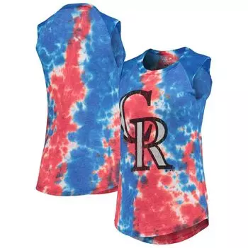 Женская майка Majestic Threads красного/синего цвета Colorado Rockies Tie-Dye Tri-Blend Muscle Tank Majestic