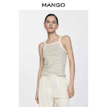 Женская майка Mango полосатая трикотажная, зеленый