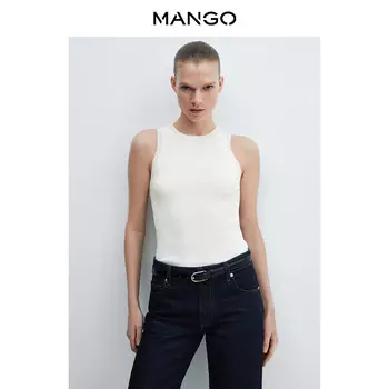 Женская майка Mango трикотажная с круглым вырезом, черный