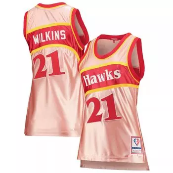 Женская майка Mitchell & Ness Dominique Wilkins розового цвета Atlanta Hawks 75th Anniversary Rose Gold 1986 Swingman