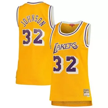 Женская майка Mitchell & Ness Magic Johnson Gold Los Angeles Lakers 1984-85 Hardwood Classics Swingman