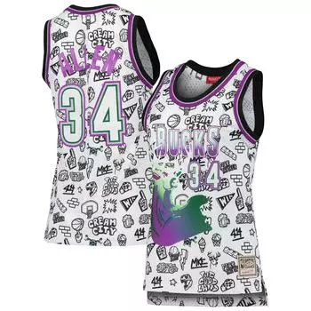 Женская майка Mitchell & Ness Ray Allen White Milwaukee Bucks 1996 Doodle Swingman