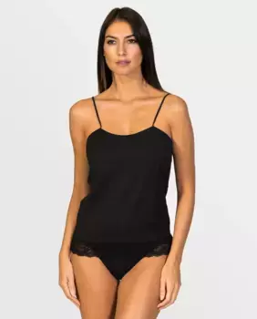 Женская майка на бретелях с кружевным низом из экологически чистой ткани ZD, черный