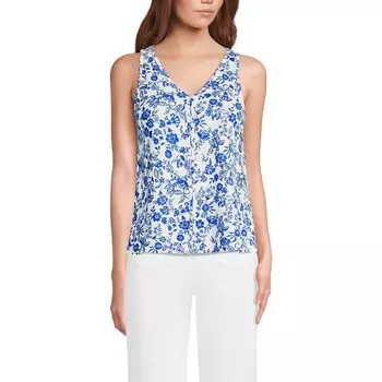 Женская майка на пуговицах с v-образным вырезом и принтом Lands End Lands' End, цвет Cobalt Ornate Floral