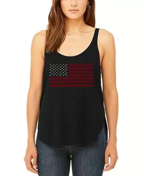 Женская майка премиум-класса Word Art с струящимся флагом США LA Pop Art, черный