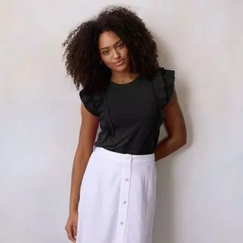 Женская майка с рюшами из смешанной техники Lc Lauren Conrad, цвет black ore