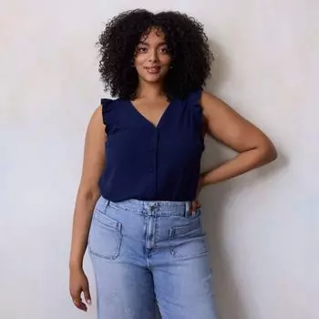 Женская майка с рюшами на плечах и v-образным вырезом больших размеров Lc Lauren Conrad, цвет seattle navy