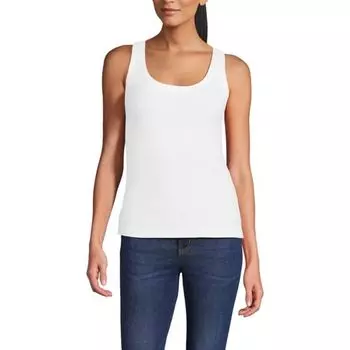 Женская майка с U-образным вырезом и отделкой в рубчик Lands' End, белый