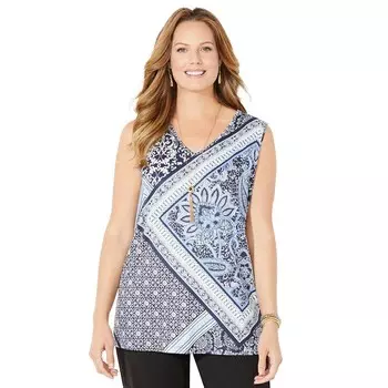 Женская майка с v-образным вырезом в любом стиле плюс размерCatherines, цвет Navy Scarf Print