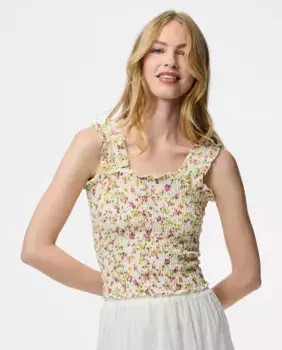 Женская майка-топ с медовой сеткой на бретелях Pieces, желтый