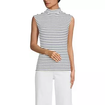 Женская майка-труба с драпированными рукавами и ребристым воротником Lands' End, цвет ivory navy stripe