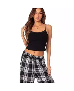 Женская майка в рубчик с кружевной отделкой Edikted, черный