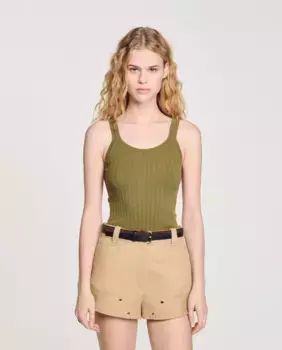 Женская майка в рубчик Sandro, цвет Caqui
