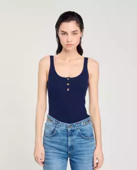 Женская майка в рубчик Sandro, темно-синий