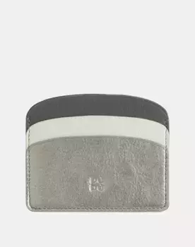 Женская маленькая плоская кожаная визитница Dudu, серебряный