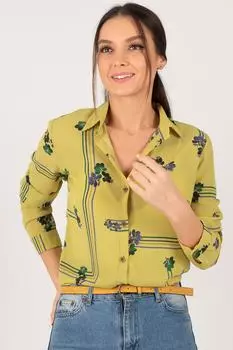 Женская масляно-зеленая рубашка с длинным рукавом с рисунком armonika, зеленый