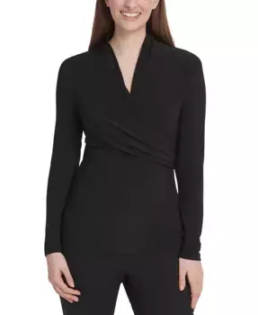 Женская матовая футболка-обманка из джерси, Regular & Petite DKNY, черный
