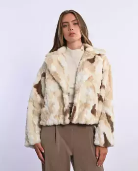 Женская меховая куртка с принтом и воротником с лацканами Lili Sidonio, кремовый