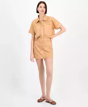 Женская миди-юбка с ажурными вставками Avec Les Filles, оранжевый