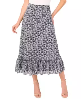 Женская миди-юбка с принтом и воланами по подолу CeCe, фиолетовый