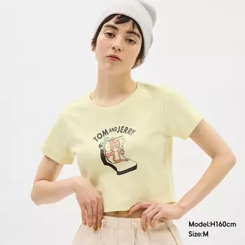 Женская мини-футболка Gu с принтом «Том и Джерри» из чистого хлопка, салатовая