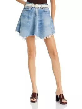Женская мини-юбка из денима с отделкой платком REDONE, индиго