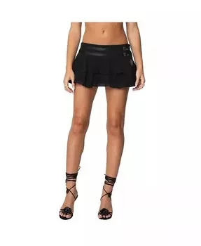 Женская мини-юбка из шифона с двойным поясом и оборками Edikted, черный