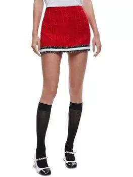 Женская мини-юбка с бахромой и текстурой Alice and Olivia, цвет perfect ruby/black/white