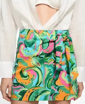 Женская мини-юбка с бантом и принтом MANGO, зеленый