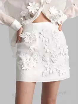 Женская мини-юбка с рисунком A-B, мини-юбка с цветочным принтом, осенний холодный наряд, белая юбка Ontre, белый