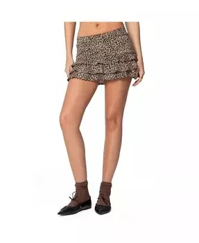 Женская мини-юбка с рюшами и леопардовым принтом Edikted, коричневый