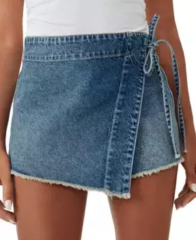 Женская мини-юбка-шорты Emmy из хлопкового денима Free People, синий