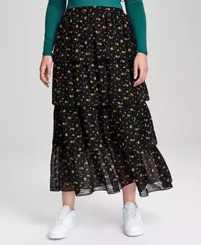 Женская многоярусная длинная юбка с цветочным принтом And Now This, черный