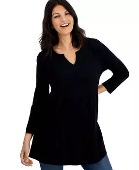 Женская многоярусная трикотажная туника с разрезом на шее Style & Co, черный