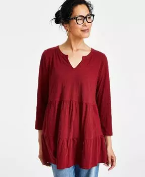 Женская многоярусная трикотажная туника с разрезом на шее Style & Co, красный