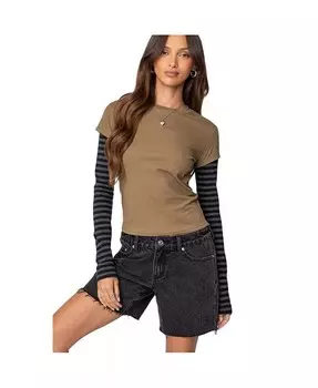 Женская многослойная футболка с длинными рукавами Eliana Edikted, зеленый