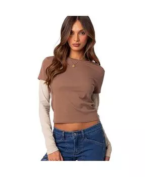 Женская многослойная футболка с длинными рукавами Mood Edikted, коричневый