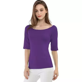 Женская многослойная футболка с круглым вырезом и короткими рукавами ALLEGRA K, фиолетовый