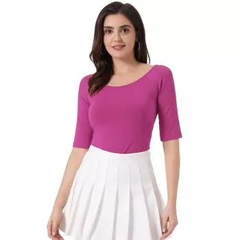 Женская многослойная футболка с круглым вырезом и короткими рукавами ALLEGRA K, цвет Purplish Red