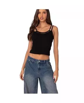 Женская многослойная майка с кружевом и гвоздикой Edikted, черный