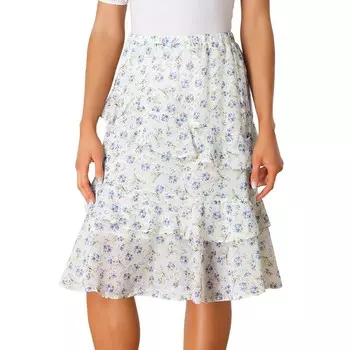 Женская многослойная шифоновая юбка-миди с эластичной резинкой на талии и оборками по краю ALLEGRA K, бежевый