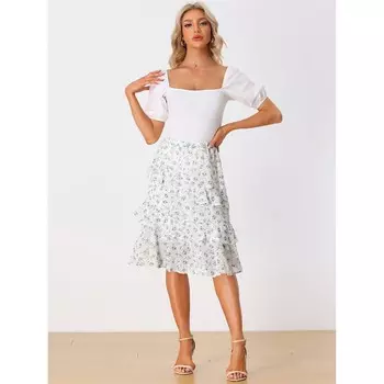 Женская многослойная шифоновая юбка-миди с эластичной резинкой на талии и оборками по краю ALLEGRA K, черный