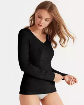 Женская модальная футболка в рубчик с длинным рукавом Promise, чёрный