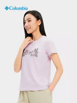 Женская модная футболка Columbia с короткими рукавами и принтом логотипа, белая