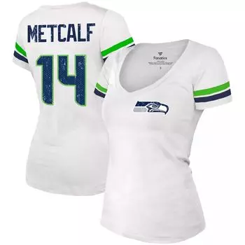 Женская модная футболка Fanatics с логотипом DK Metcalf White Seattle Seahawks, имя и номер игрока с v-образным вырезом Majestic