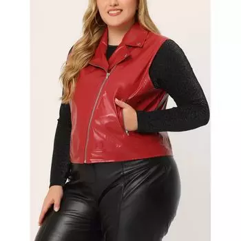 Женская модная верхняя одежда больших размеров без рукавов на молнии из искусственной кожи Agnes Orinda, красный