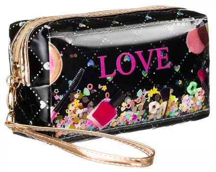 Женская молодежная косметичка, вместительная, на молнии с рисунком, черная, красочная No logo