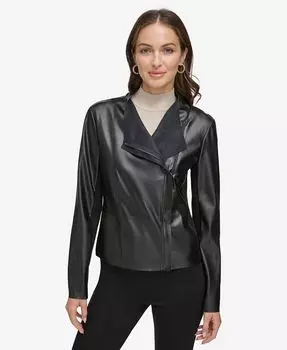 Женская мотобайкерская куртка из искусственной кожи с боковой молнией DKNY, черный